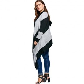 STRIPED PLUS SIZE LONG ASYMMETRIC CARDIGAN (BLACK AND GRAY)