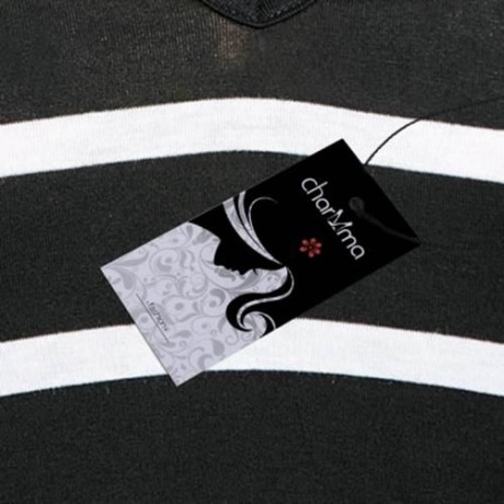 PLUS SIZE LATTICE NECK STRIPED JERSEY TOP (BLACK WHITE)
