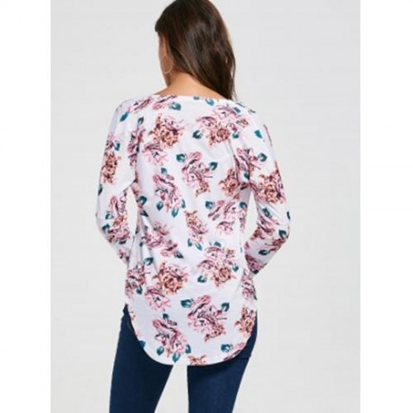 DROP SHOULDER FLORAL PRINT TUNIC TOP (BLACK)