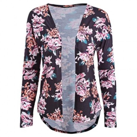 DROP SHOULDER FLORAL PRINT TUNIC TOP (BLACK)