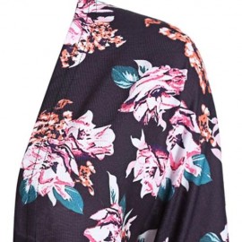 DROP SHOULDER FLORAL PRINT TUNIC TOP (BLACK)