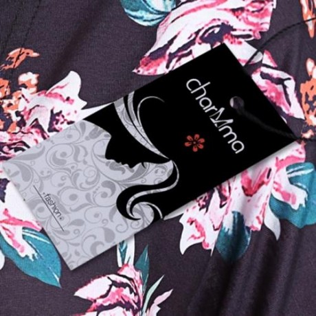 DROP SHOULDER FLORAL PRINT TUNIC TOP (BLACK)