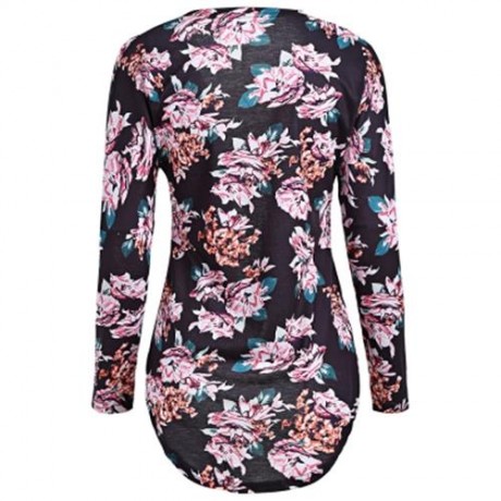 DROP SHOULDER FLORAL PRINT TUNIC TOP (BLACK)