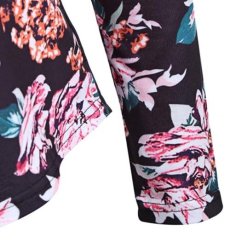 DROP SHOULDER FLORAL PRINT TUNIC TOP (BLACK)