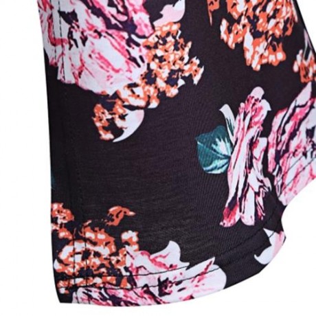 DROP SHOULDER FLORAL PRINT TUNIC TOP (BLACK)