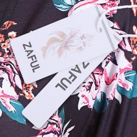 DROP SHOULDER FLORAL PRINT TUNIC TOP (BLACK)