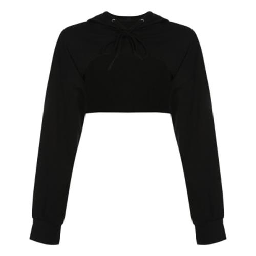 TRENDY HOODED LONG SLEEVE SHORT WOMEN HOODIE (BLACK)