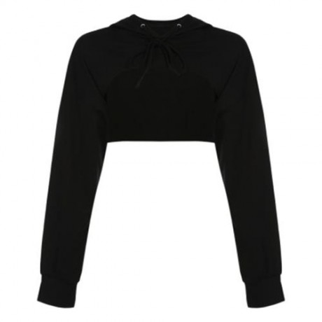 TRENDY HOODED LONG SLEEVE SHORT WOMEN HOODIE (BLACK)