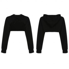 TRENDY HOODED LONG SLEEVE SHORT WOMEN HOODIE (BLACK)