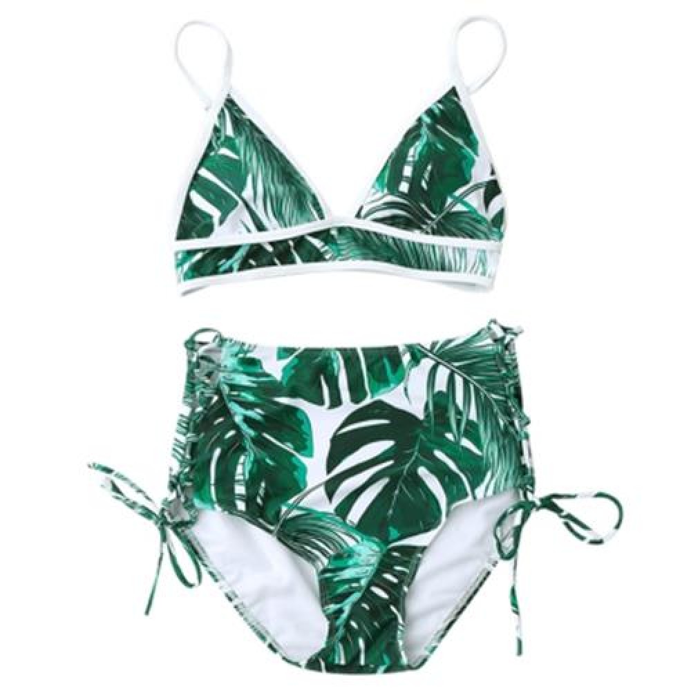 HIGH WAIST TROPICAL LEAF PRINT BIKINI SET (COLORMIX)