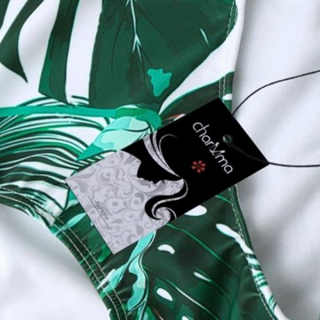 HIGH WAIST TROPICAL LEAF PRINT BIKINI SET (COLORMIX)