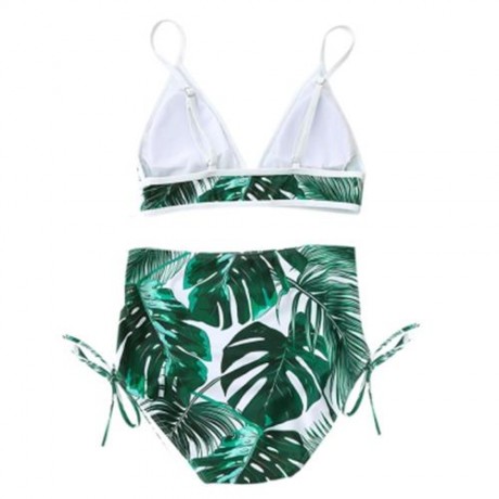 HIGH WAIST TROPICAL LEAF PRINT BIKINI SET (COLORMIX)