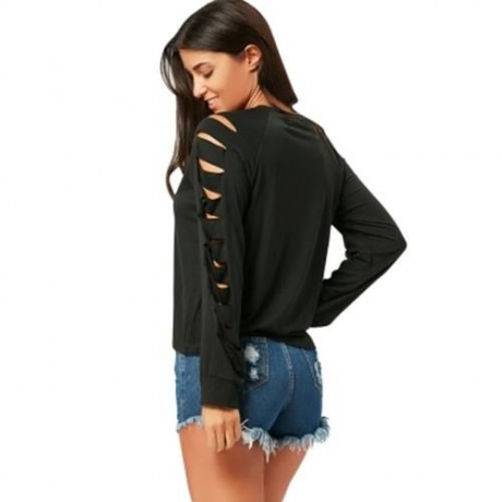 RIPPED RAGLAN LONG SLEEVE T-SHIRT (BLACK)