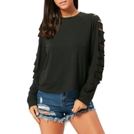 RIPPED RAGLAN LONG SLEEVE T-SHIRT (BLACK)