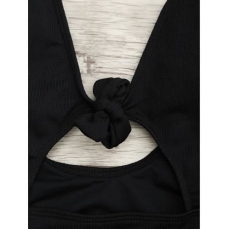 RIBBED KNOT BACKLESS ONE PIECE SWIMSUIT (BLACK)