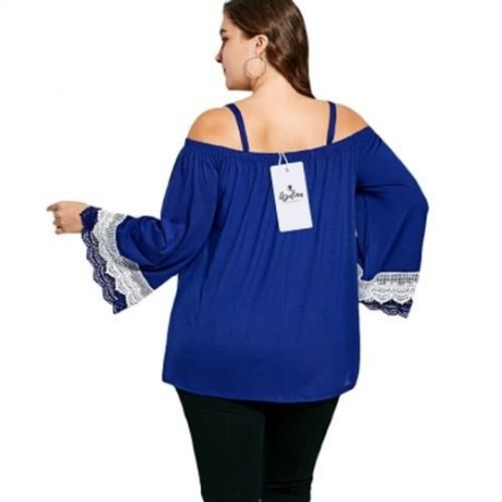 PLUS SIZE COLD SHOULDER LACE PANEL TOP (BLUE)