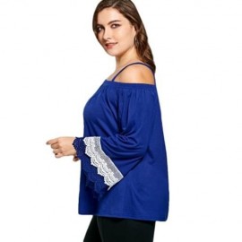 PLUS SIZE COLD SHOULDER LACE PANEL TOP (BLUE)