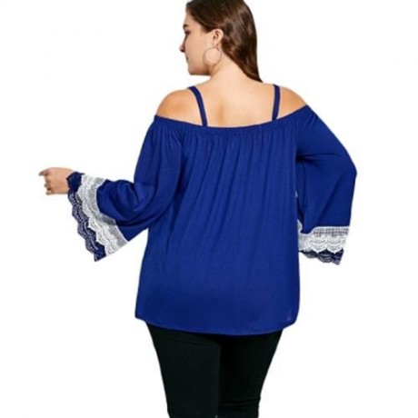 PLUS SIZE COLD SHOULDER LACE PANEL TOP (BLUE)