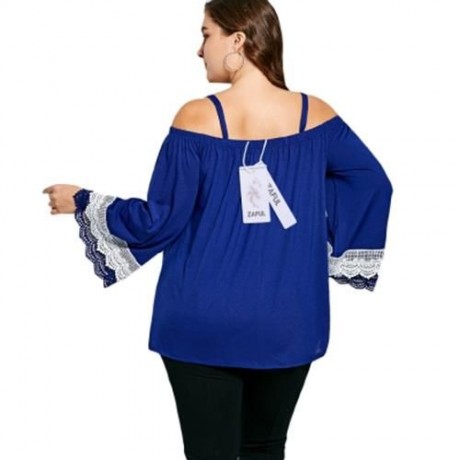 PLUS SIZE COLD SHOULDER LACE PANEL TOP (BLUE)