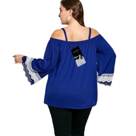 PLUS SIZE COLD SHOULDER LACE PANEL TOP (BLUE)
