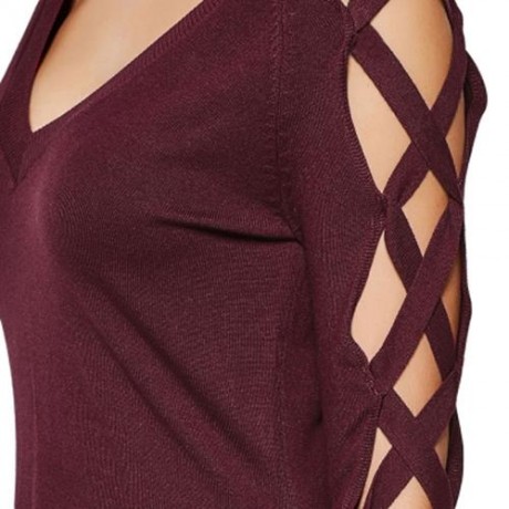 HIGH LOW CRISS CROSS LONG SWEATER (WINE RED)
