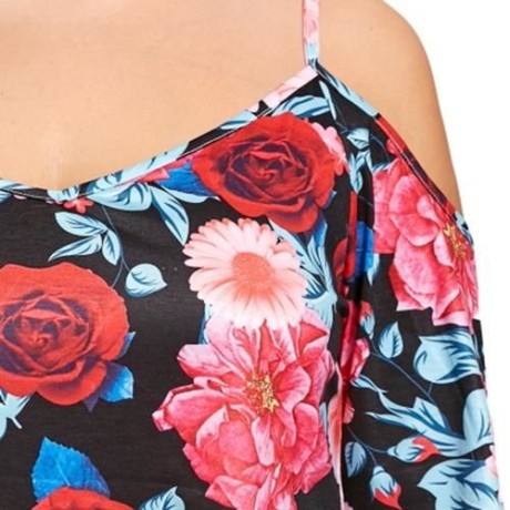 PLUS SIZE FLORAL COLD SHOULDER ASYMMETRIC TOP (FLORAL)