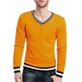 STRIPE RIB PANEL V NECK LONG SLEEVE SWEATSHIRT (YELLOW)