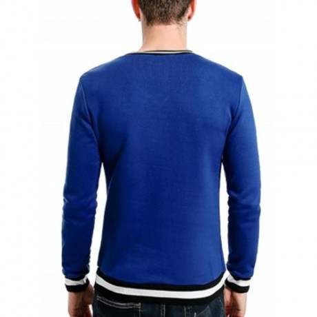 STRIPE RIB PANEL V NECK LONG SLEEVE SWEATSHIRT (BLUE)