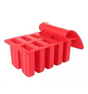 HOUSEHOLD DIY SILICONE ICE CREAM CUBE MOULD WITH 10 CASE (RED)