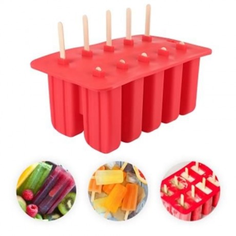 HOUSEHOLD DIY SILICONE ICE CREAM CUBE MOULD WITH 10 CASE (RED)