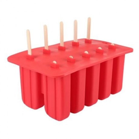 HOUSEHOLD DIY SILICONE ICE CREAM CUBE MOULD WITH 10 CASE (RED)