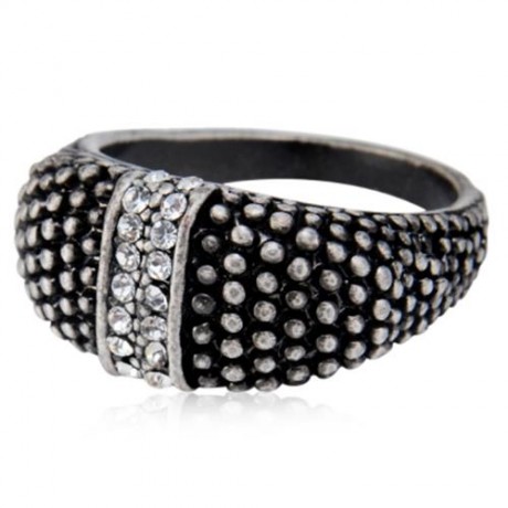 VINTAGE ANTIQUE SILVER RHINESTONE ALLOY WOMEN RING (SILVER)