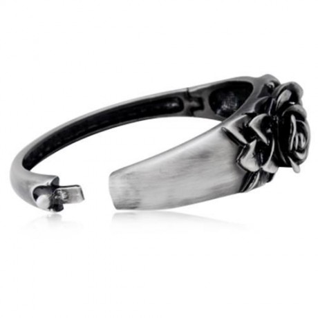 VINTAGE ANTIQUE SILVER ROSE RHINESTONE WOMEN BRACELET (SILVER)