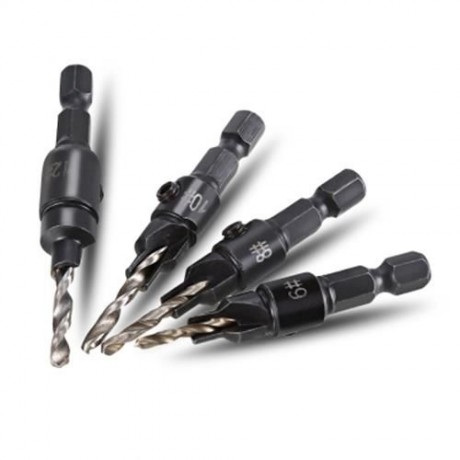 4PCS 1/4 INCH HEX SHANK COUNTERSINK DRILL BIT WITH WRENCH (BLACK)