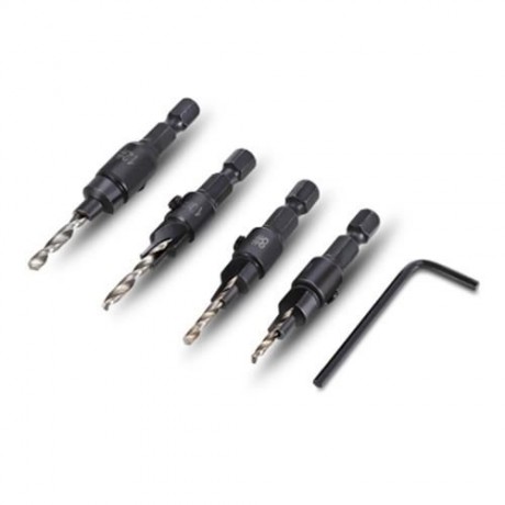 4PCS 1/4 INCH HEX SHANK COUNTERSINK DRILL BIT WITH WRENCH (BLACK)