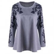 PRINT PLUS SIZE RAGLAN SLEEVE TOP (GRAY)