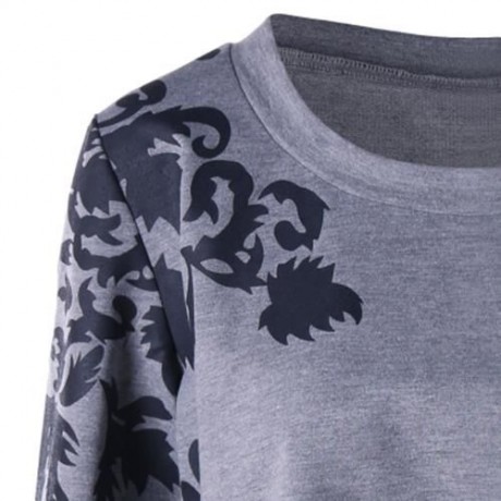 PRINT PLUS SIZE RAGLAN SLEEVE TOP (GRAY)