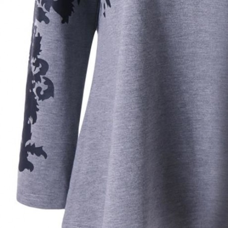 PRINT PLUS SIZE RAGLAN SLEEVE TOP (GRAY)