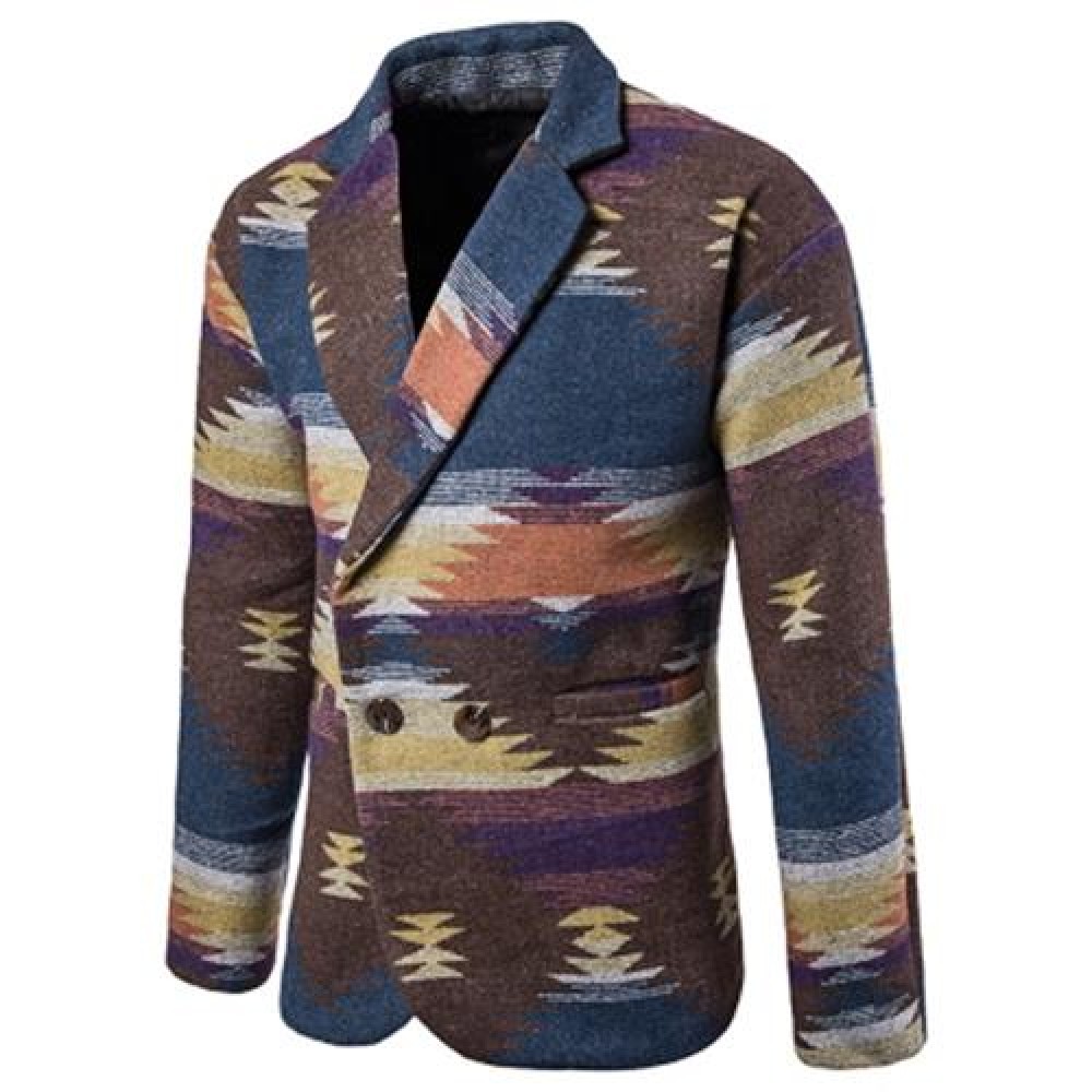 LAPEL ONE BUTTON CASUAL TWEED BLAZER (COFFEE)