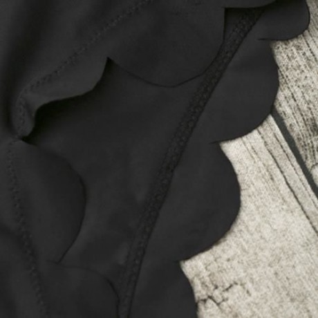 HIGH WAISTED HALTER SCALLOPED BIKINI SET (BLACK)