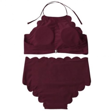 HIGH WAISTED HALTER SCALLOPED BIKINI SET (BLACK)