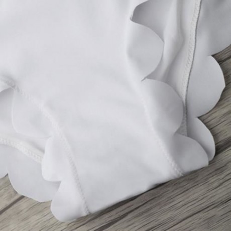 HIGH WAISTED HALTER SCALLOPED BIKINI SET (WHITE)