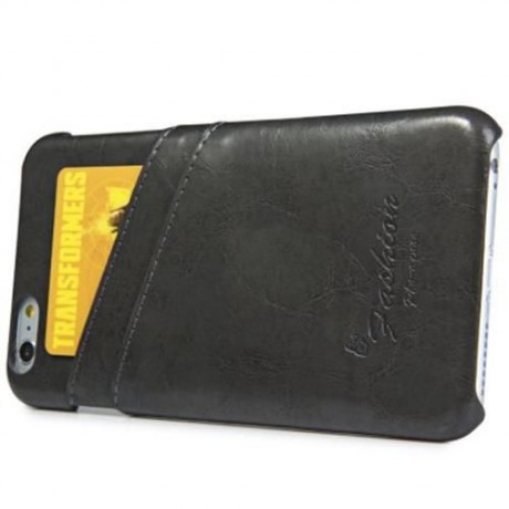PU LEATHER BACK COVER CASE WITH CARD HOLDER FOR IPHONE 6 PLUS 6S PLUS 5.5 INCHES (BLACK)