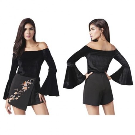 SEXY OFF THE SHOULDER LONG SLEEVE WOMEN BODYSUIT (BLACK)