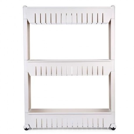GAP STORAGE SLIM SLIDE OUT TOWER RACK SHELF WITH WHEELS 3-TIER (GREY WHITE)