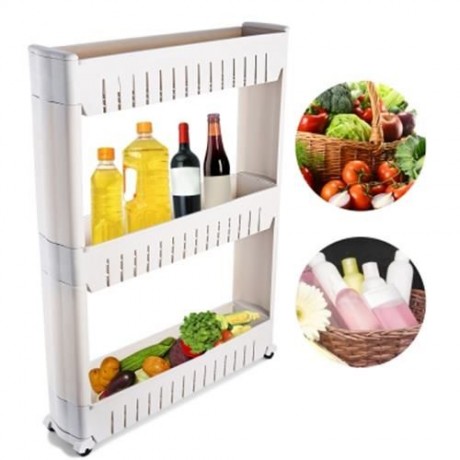 GAP STORAGE SLIM SLIDE OUT TOWER RACK SHELF WITH WHEELS 3-TIER (GREY WHITE)