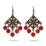 STYLISH BOHEMIAN HOLLOW OUT ALLOY WOMEN DROP EARRINGS (WATERMELON RED)