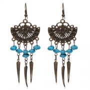 TRENDY BOHEMIAN FRINGED BEADS WOMEN DROP EARRINGS (LAKE BLUE)