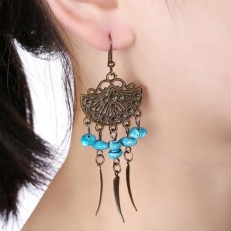 TRENDY BOHEMIAN FRINGED BEADS WOMEN DROP EARRINGS (LAKE BLUE)