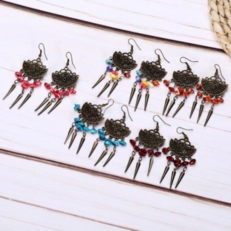 TRENDY BOHEMIAN FRINGED BEADS WOMEN DROP EARRINGS (COLORFUL)